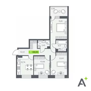 3-к кв. Ленинградская область, Всеволожский район, Заневское городское ...