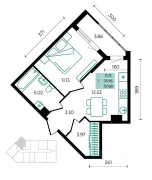 1-к кв. Адыгея, Майкопский район, пос. Тульский  (37.88 м)