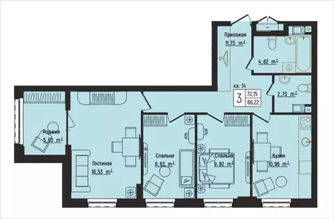 3-к кв. Нижегородская область, Нижний Новгород Литературная ул., 5 ...