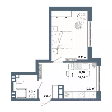 1-к кв. Башкортостан, Уфа 42-й кв-л,  (33.89 м)