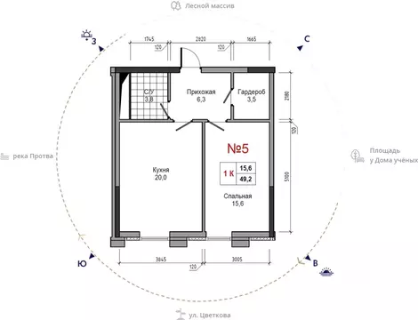 1-к кв. Калужская область, Обнинск ул. Усачева (49.2 м)