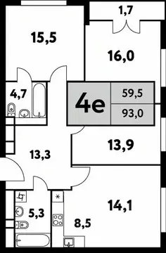 4-к кв. Москва Фестивальная ул., 15к6 (93.0 м)
