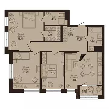 3-к кв. Свердловская область, Екатеринбург Центральный жилрайон, Дом 7 ...