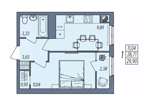 1-к кв. Волгоградская область, Волгоград Новый жилой комплекс (29.9 м)