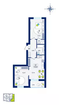 2-к кв. Калининградская область, Зеленоградск  (59.61 м)