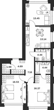 2-к кв. Тульская область, Тула Прайм Сойфера жилой комплекс (82.1 м)
