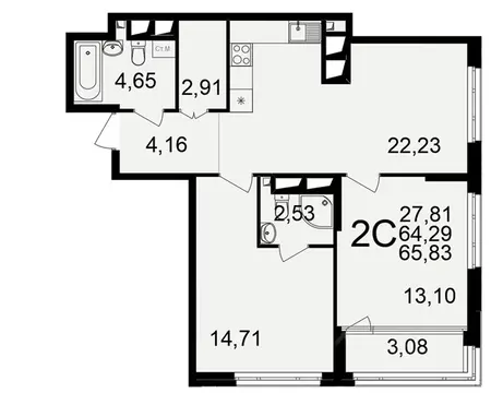 2-к кв. Рязанская область, Рязань ул. Ленинского Комсомола (64.29 м)