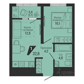 1-к кв. Свердловская область, Екатеринбург Вторчермет жилрайон,  (32.8 ...