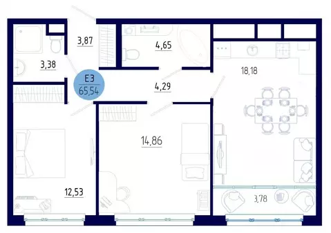 2-комнатная квартира: Дядьково, проезд Бульвар Оптимистов, 4 (65.54 м)