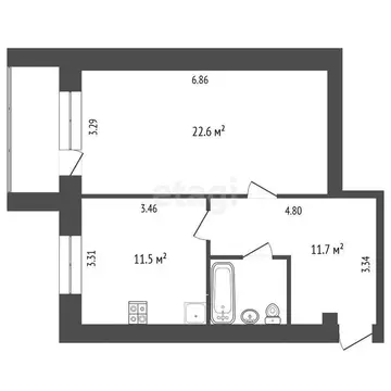 1-комнатная квартира: Вологда, Ленинградская улица, 146 (49.6 м)