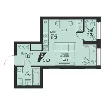 1-к кв. Свердловская область, Екатеринбург просп. Космонавтов, 100 ...