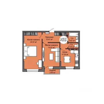 2-к кв. Орловская область, Орел Межквартальная ул., 3 (68.4 м)