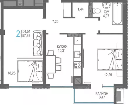 2-к кв. Крым, Симферопольский район, Гвардейское пгт, Республика жилой ...