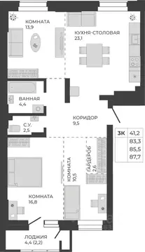 3-к кв. Алтайский край, Барнаул тракт Павловский, 251Б (85.5 м)