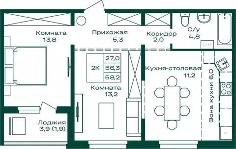 2-к кв. Алтай, Майминский район, с. Майма Алтайская ул., 2к4 (58.2 м)