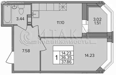 1-комнатная квартира: деревня Новое Девяткино, Лесная улица, 19 (37.86 ...