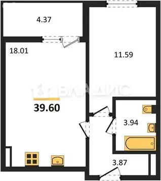 1-комнатная квартира: Воронеж, Краснознамённая улица, 72 (39.6 м)