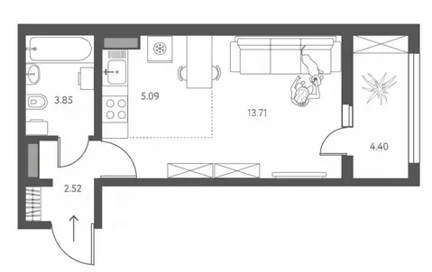 Квартира-студия: Липецк, улица Перова, 2Д (27.37 м)