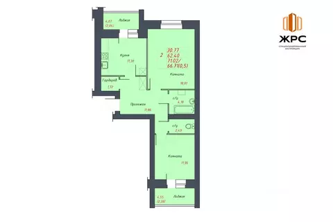 2-к кв. Вологодская область, Череповец ул. Береговая, 5 (66.71 м)