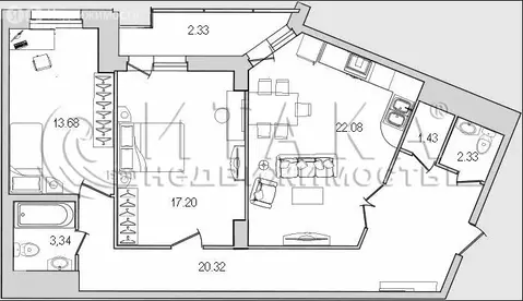 2-комнатная квартира: Санкт-Петербург, улица Руднева, 16 (83.5 м)
