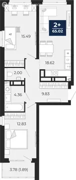 2-комнатная квартира: Тюмень, Арктическая улица, 16 (66.91 м)