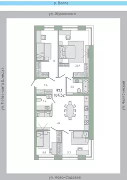4-к кв. Самарская область, Самара ул. Ново-Садовая (дублер) (104.52 м)