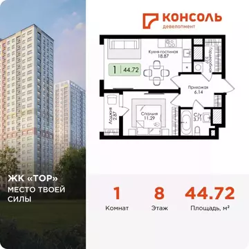 1-к кв. Тульская область, Тула Тор жилой комплекс (44.72 м)