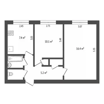2-к кв. Псковская область, Псков Рижский просп., 31 (43.1 м)