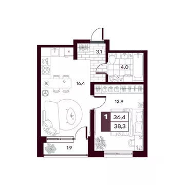 1-к кв. Тюменская область, Тюменский муниципальный округ, д. Дударева ...