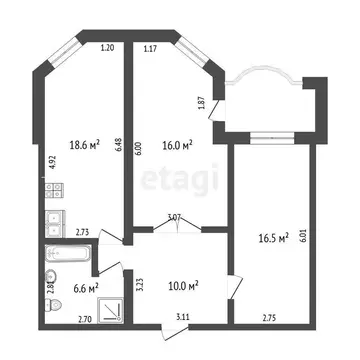 2-комнатная квартира: Тюмень, Орловская улица, 52 (68.5 м)