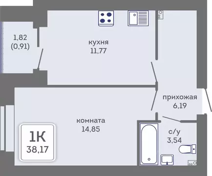1-к кв. Пермский край, Пермь Кировоградская ул., 28 (38.17 м)