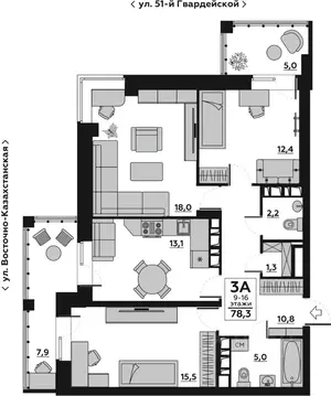 3-к кв. Волгоградская область, Волгоград Шекснинская ул., 75 (84.75 м)