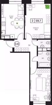 2-к кв. Московская область, Пушкино Пушкино Град жилой комплекс, к2 ...