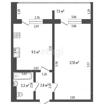 1-к кв. Башкортостан, Стерлитамак ул. Ботаническая, 8 (32.5 м)