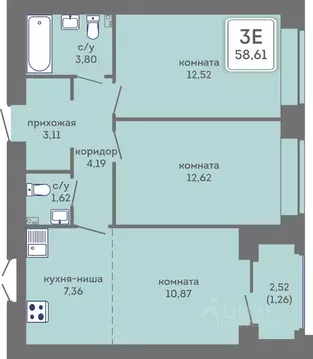 3-к кв. Пермский край, Пермь Кировоградская ул., 28 (58.61 м)