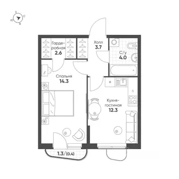 1-к кв. Свердловская область, Екатеринбург Солнечный жилрайон,  (37.3 ...