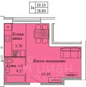 Студия Ивановская область, Кохма Просторный мкр,  (28.8 м)
