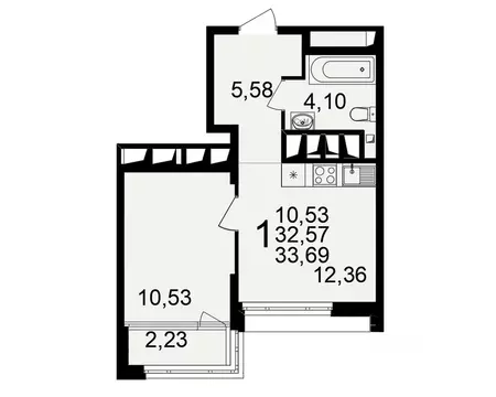 1-к кв. Рязанская область, Рязань ул. Ленинского Комсомола (32.57 м)