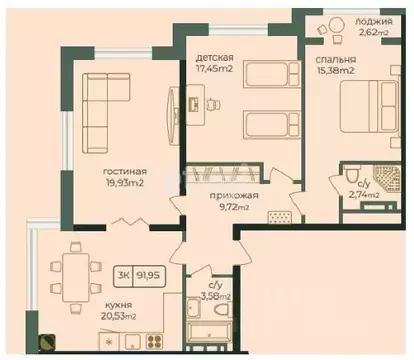 3-к кв. Дагестан, Каспийск просп. Акулиничева (91.16 м)