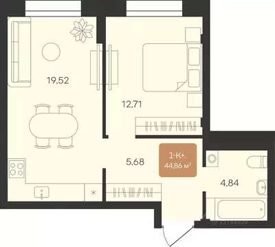 1-к кв. Ямало-Ненецкий АО, Новый Уренгой Уютный мкр,  (44.86 м)