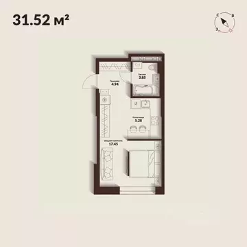 Студия Приморский край, Владивосток Каскада жилой комплекс (31.52 м)