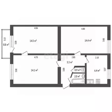 3-к кв. Башкортостан, Стерлитамак Железнодорожная ул., 14 (57.6 м)