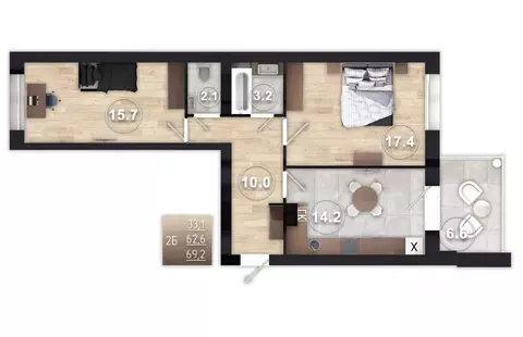 2-к кв. Смоленская область, Смоленск пер. 3-й Запольный, 8 (69.2 м)