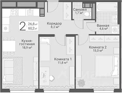 2-к кв. Санкт-Петербург ул. Руднева, 15 (60.2 м)