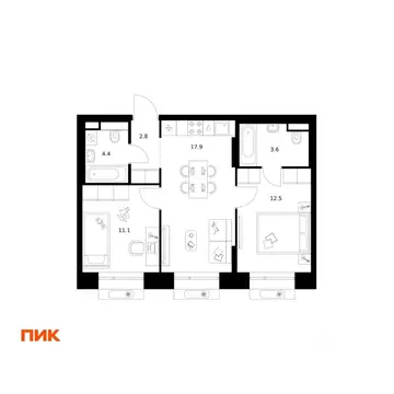 2-к кв. Москва Алтуфьевское 53 жилой комплекс, 1.1 (52.3 м)