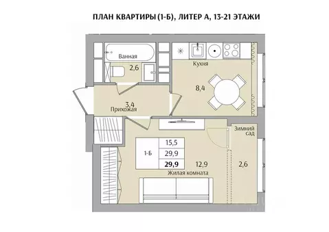 1-к кв. Нижегородская область, Нижний Новгород Якорная ул. (29.9 м)