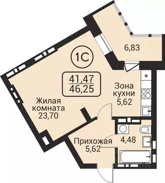 1-к кв. Новосибирская область, Новосибирск Пегас жилой комплекс (41.47 ...