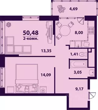 2-к кв. Ульяновская область, Ульяновск ул. Врача Михайлова (50.48 м)
