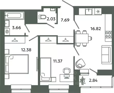 2-к кв. Ленинградская область, Ломоносовский район, Аннинское ...
