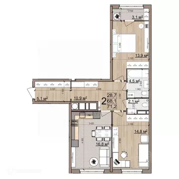 2-к кв. Рязанская область, Рязань Еврокласс жилой комплекс (71.2 м)